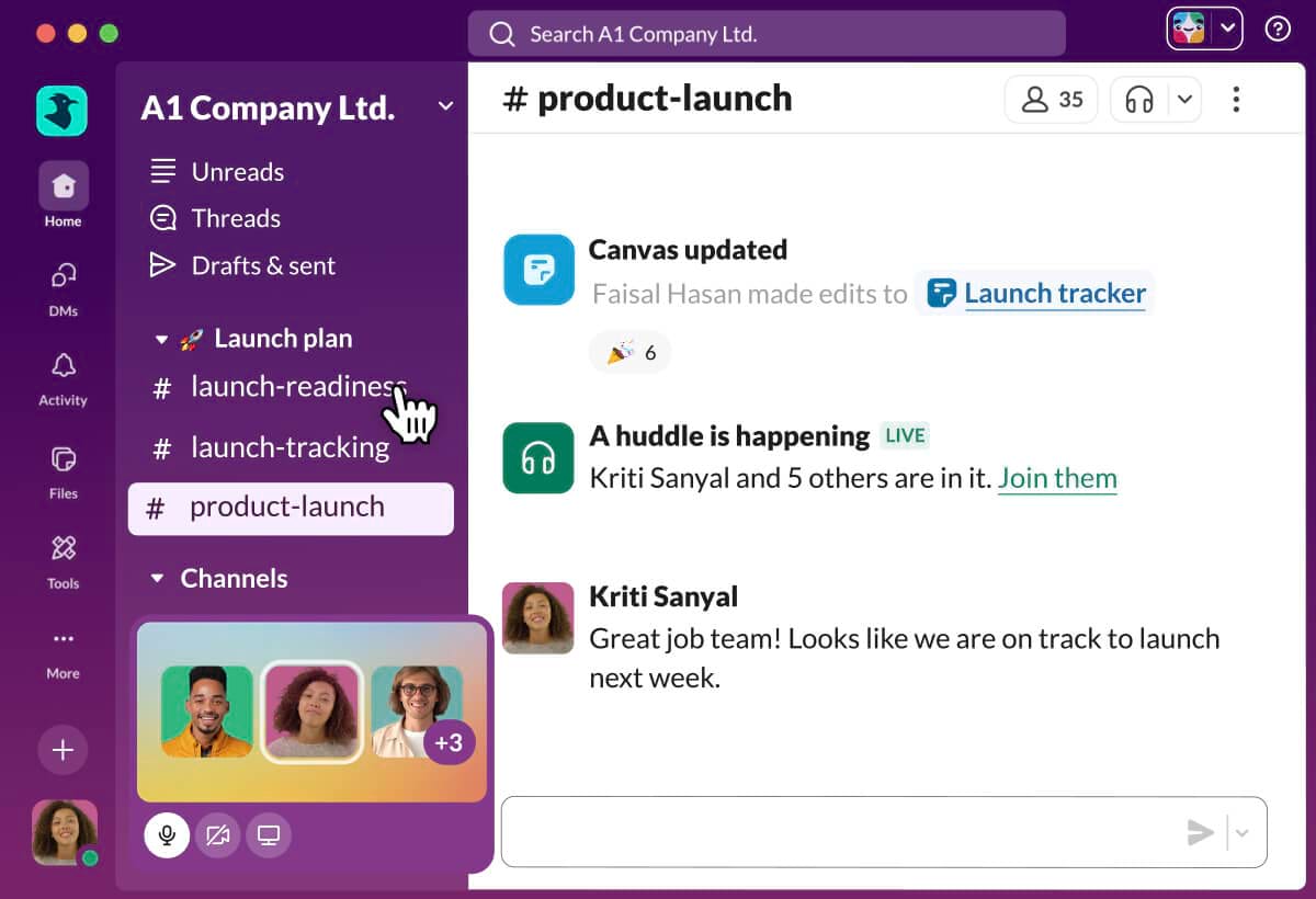 Slack client communication workspace